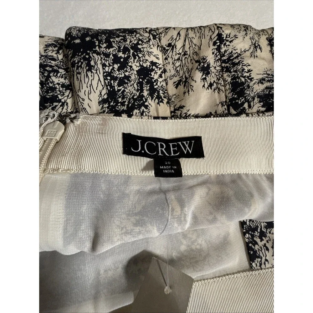 NWT J. Crew Toile Print Pleated Skirt Size 20 NWT Black Cream Quiet Luxury